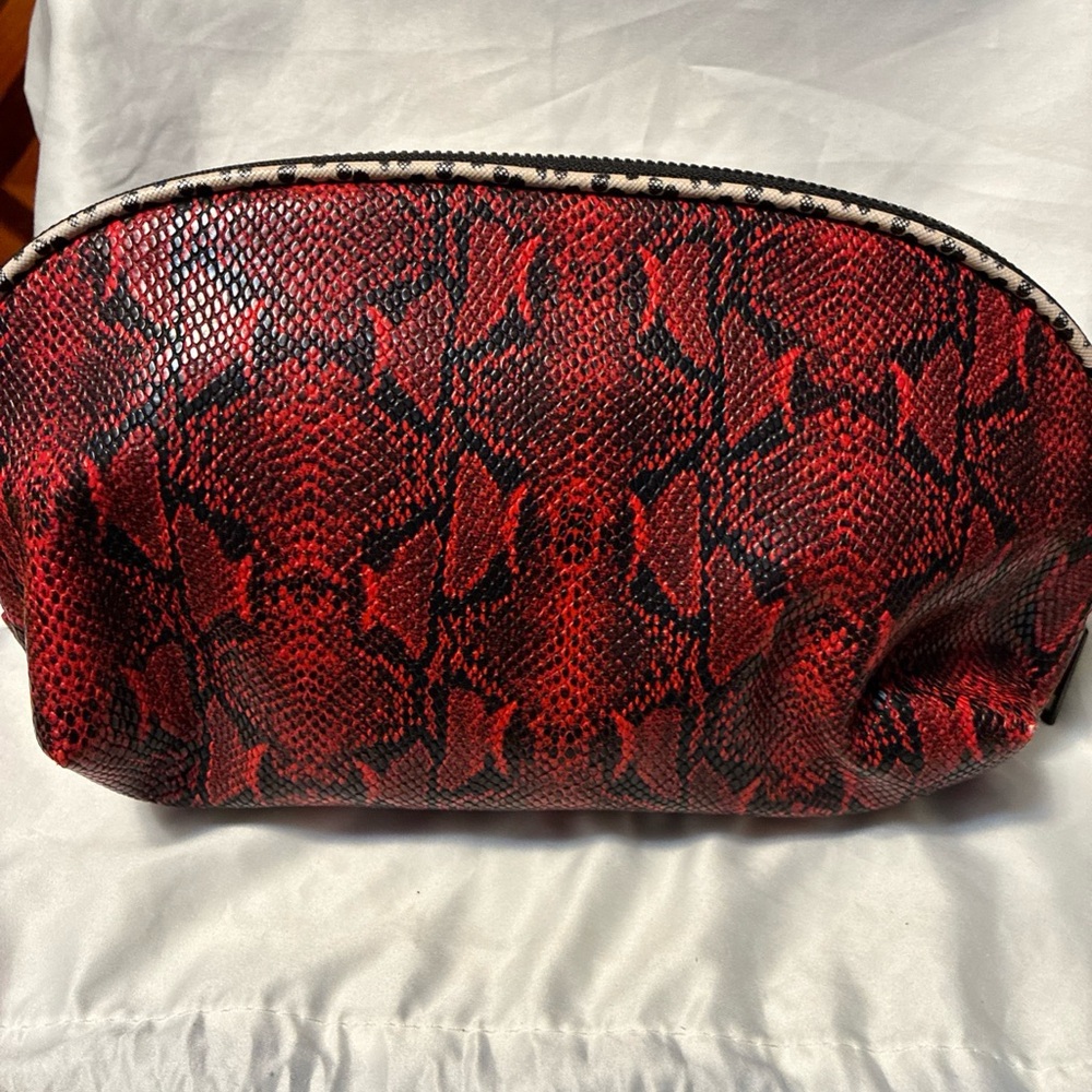 Nicole Miller Red Snake Pattern Cosmetic Bag - Picture 4 of 11